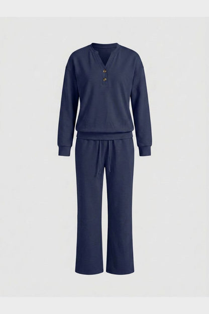 Damen 2-Teiler Set | Langarm-Oberteil & Weite Hose