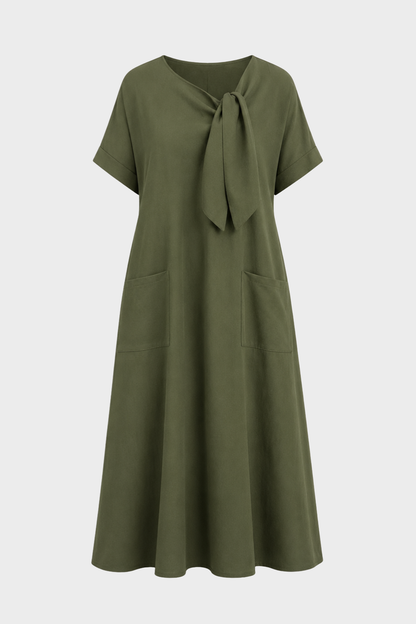 Damen Leinenkleid Taschen | Lässig
