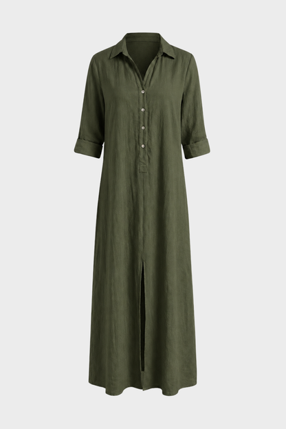 Damen Hemdblusenkleid | Maxi Leinen
