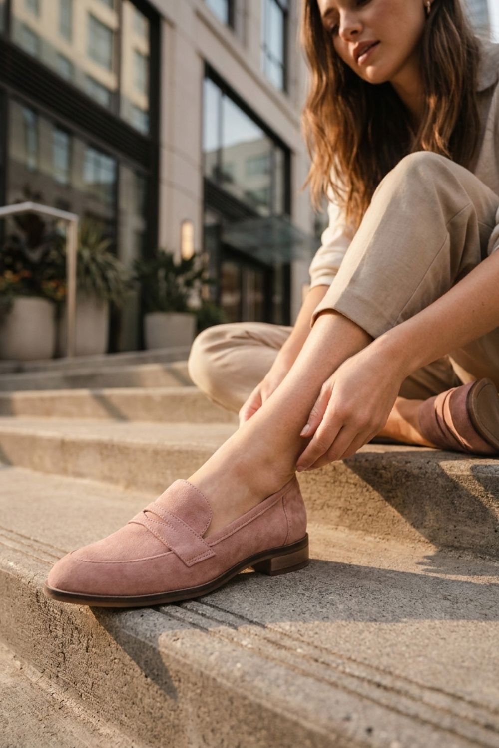 Damen Penny Loafer | Rosa Wildleder