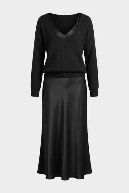 Damen Zweiteiliges Maxikleid Set | Satin-Optik