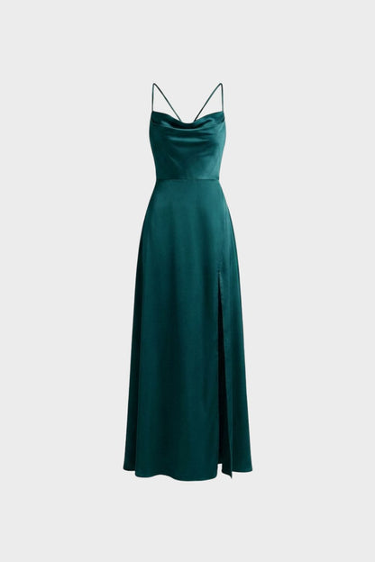 Damen Satin Abendkleid | Schlitz