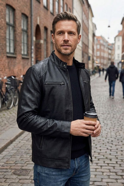 Herren Bikerjacke | Stehkragen & Reißverschlusstaschen
