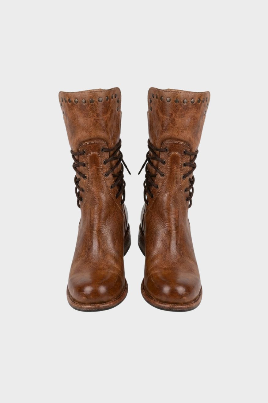 Damen Schnürstiefel in Wadenhöhe | Runde Zehenpartie