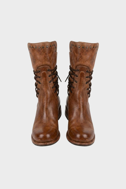 Damen Schnürstiefel in Wadenhöhe | Runde Zehenpartie
