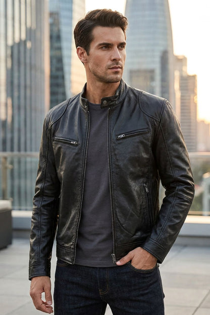 Herren Moto-Freizeitjacke | Stehkragen & Geradliniger Zipper