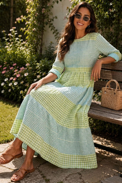 Damen Kariertes Sommerkleid | Midi