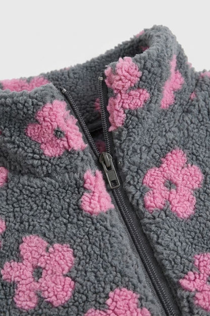 Damen Oversize-Pullover mit Blumenmuster | Hoher Ausschnitt & Lockere Passform