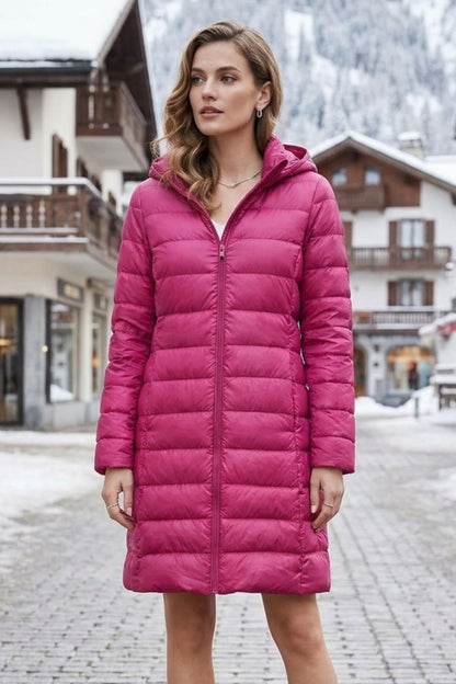 Damen Lange Steppjacke | Kapuze & Verlängerte Silhouette