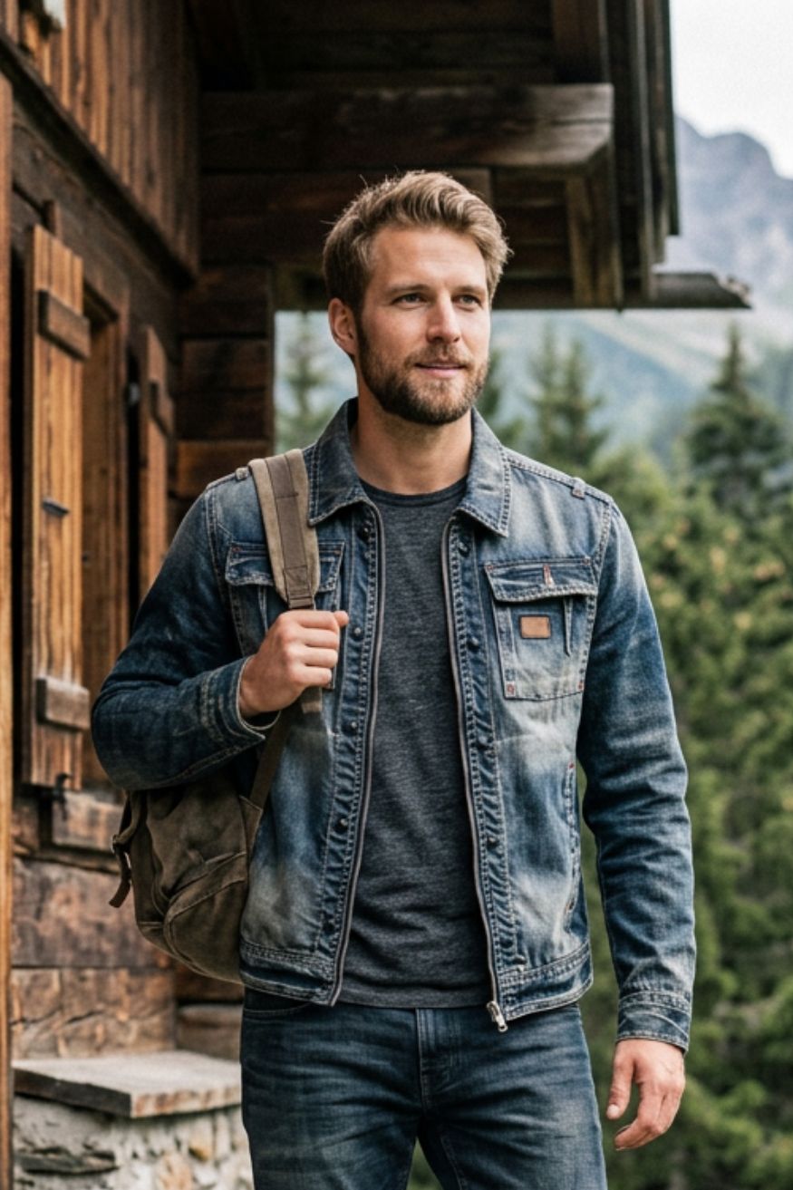 Herren Freizeitjacke im Trucker-Stil | Knopfleiste & Brusttaschen