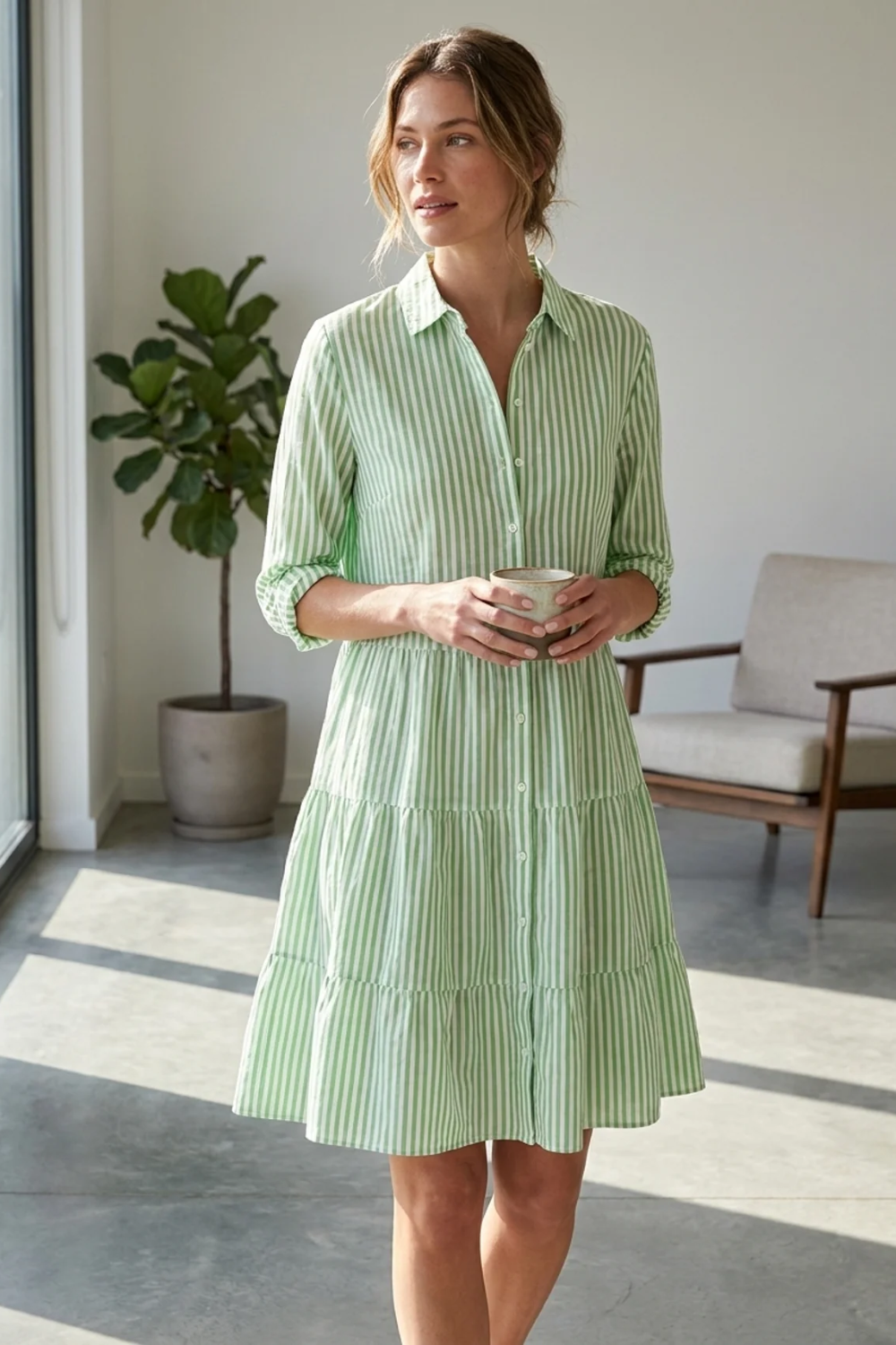 Damen Sommerkleid Midi | Knopfleiste