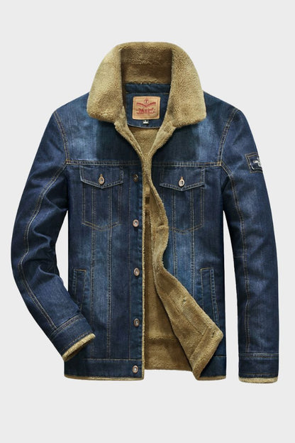 Jeansjacke Herren mit Fellkragen und Knopfleiste