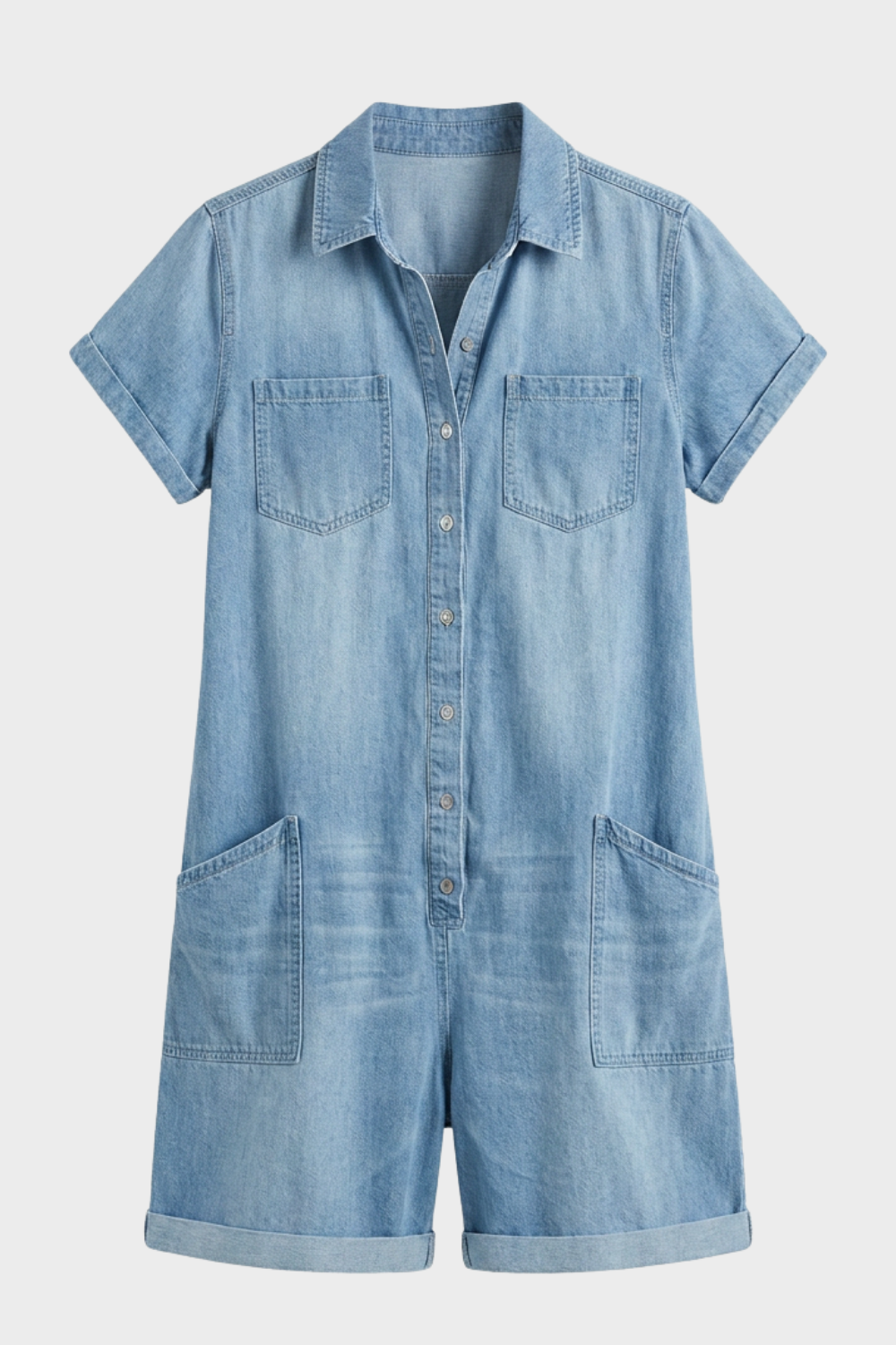Damen Kurzarm Overall | Knopfleiste