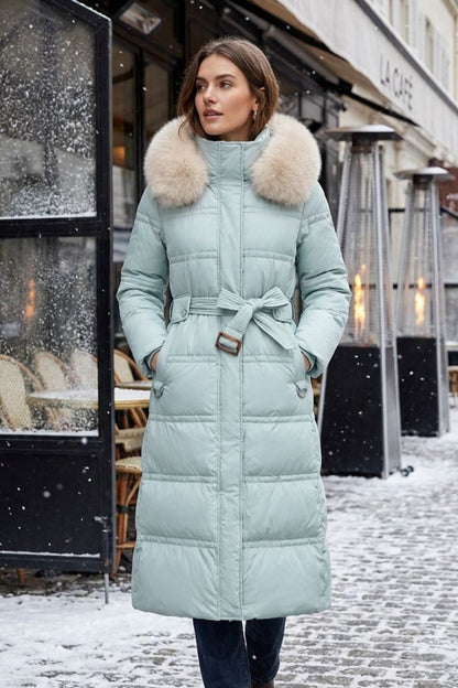 Damen Langer Steppmantel | Kapuze & Taillierte Silhouette