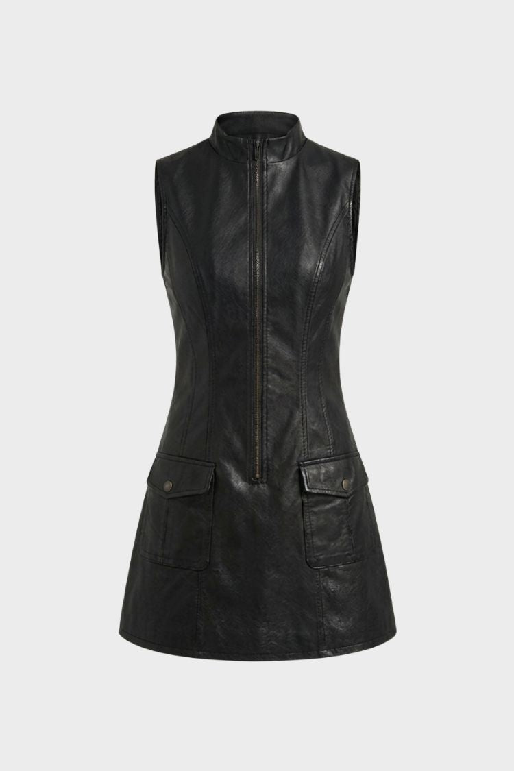 Damen Ärmelloses Zip-Kleid | Taschendetails