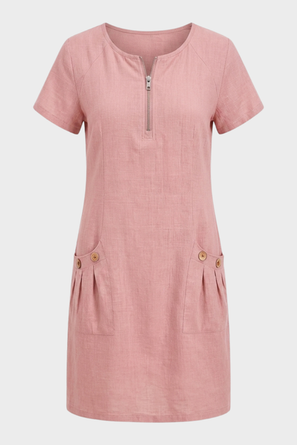 Damen Kurzes Leinenkleid | Taschen