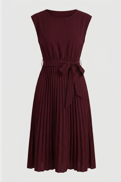 Midikleid Damen mit Plisseerock und Gürtel
