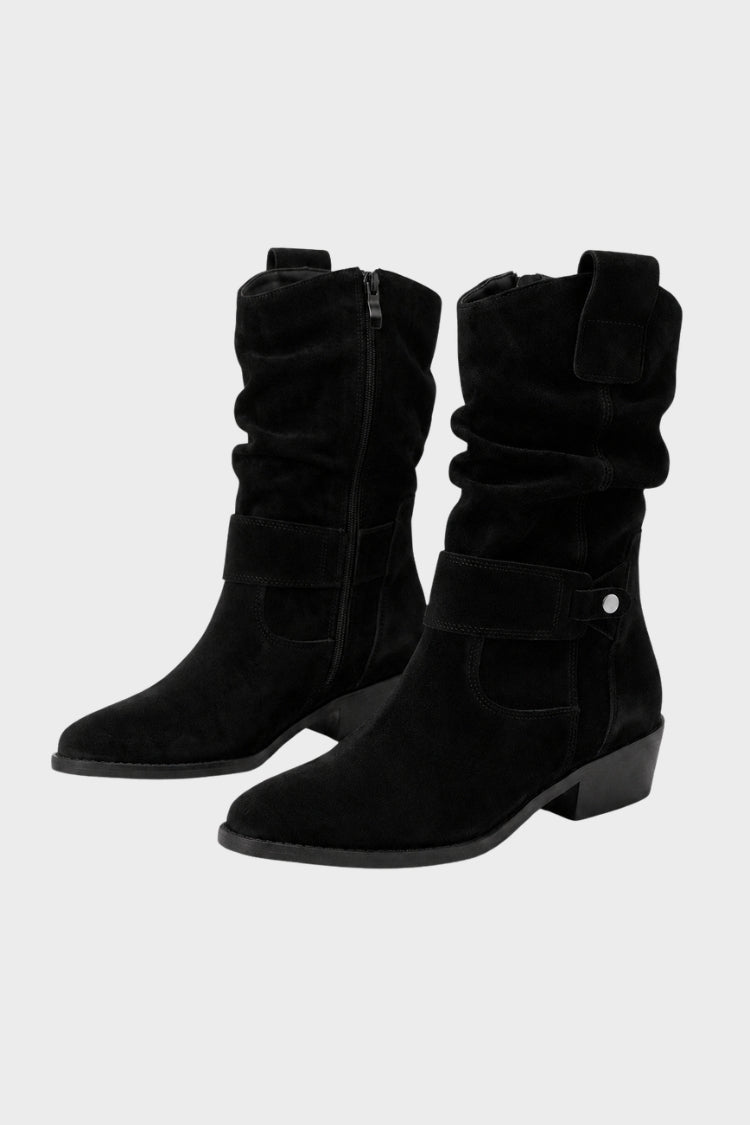 Damen Wadenstiefel | Geraffter Schaft & Schnallendetail