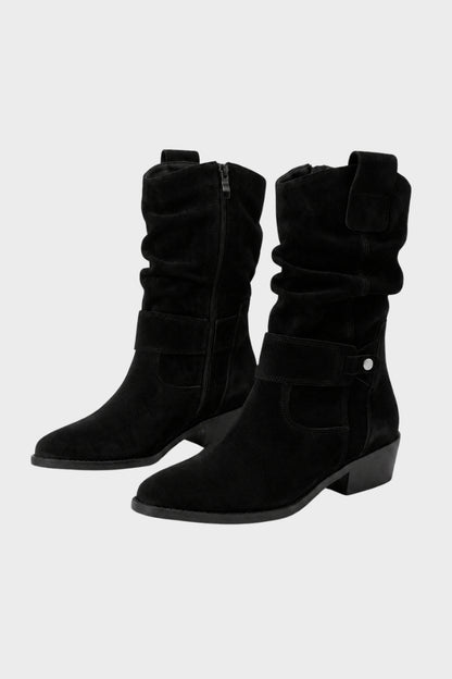 Damen Wadenstiefel | Geraffter Schaft & Schnallendetail