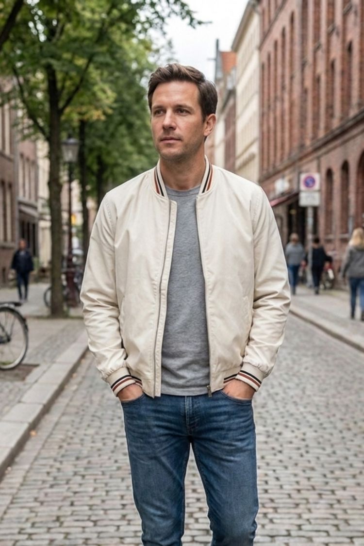 Bomberjacke Herren mit Reißverschluss und Stehkragen