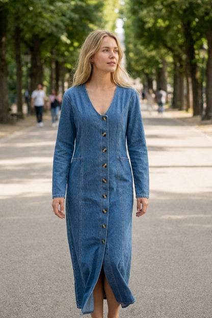 Damen Jeanskleid Midi | Knopfleiste