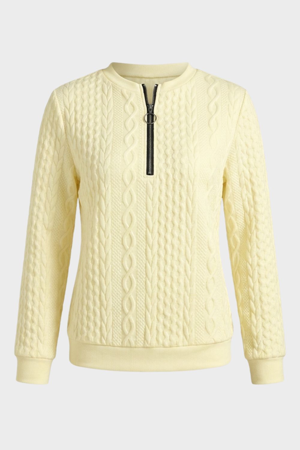 Damen Zopfmuster-Pullover | Reißverschlusskragen