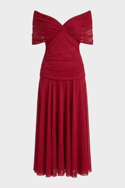 Damen Off-Shoulder Plissee | Midi