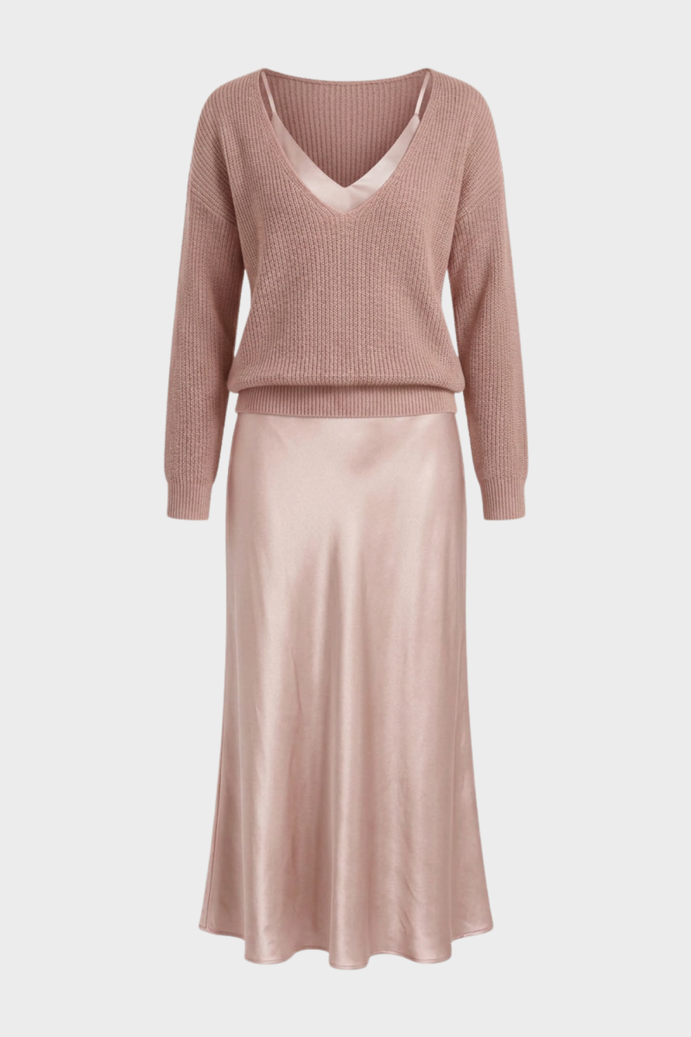 Damen Zweiteiliges Maxikleid Set | Satin-Optik