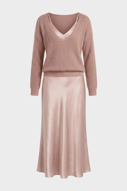 Damen Zweiteiliges Maxikleid Set | Satin-Optik