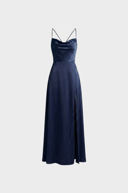Damen Satin Abendkleid | Schlitz