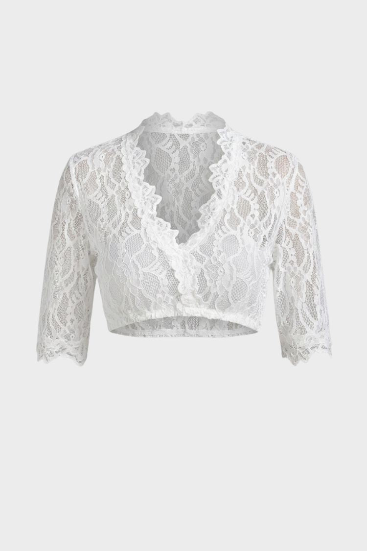 Damen Dirndlbluse | Spitzenoptik & 3/4-Ärmel