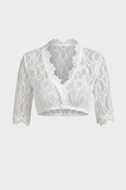 Damen Dirndlbluse | Spitzenoptik & 3/4-Ärmel