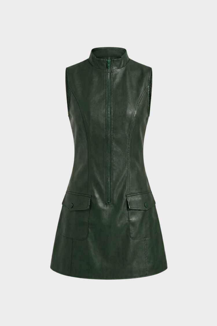 Damen Ärmelloses Zip-Kleid | Taschendetails