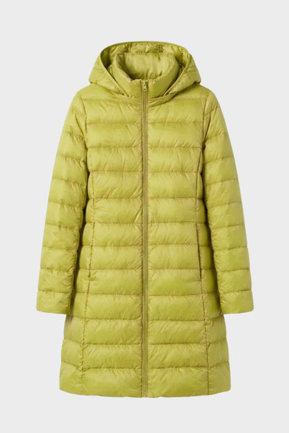 Damen Lange Steppjacke | Kapuze & Verlängerte Silhouette