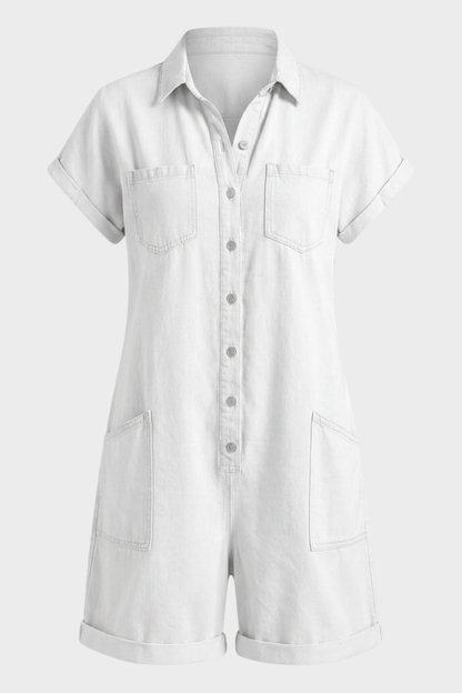 Damen Kurzarm Overall | Knopfleiste