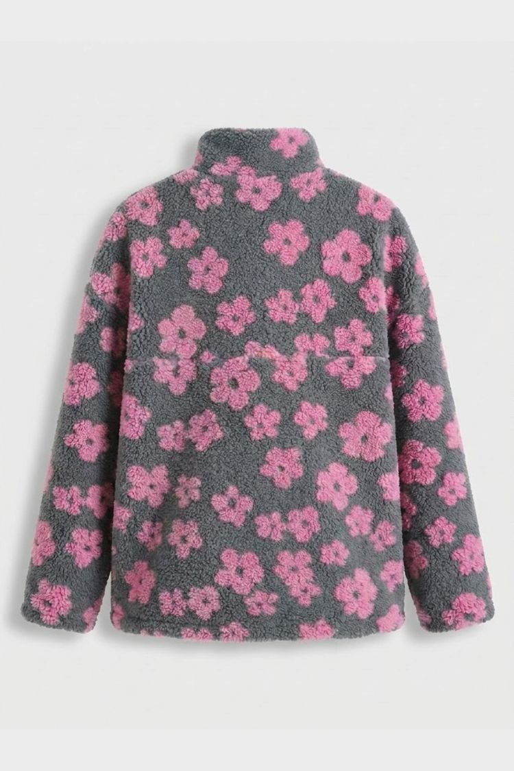Damen Oversize-Pullover mit Blumenmuster | Hoher Ausschnitt & Lockere Passform