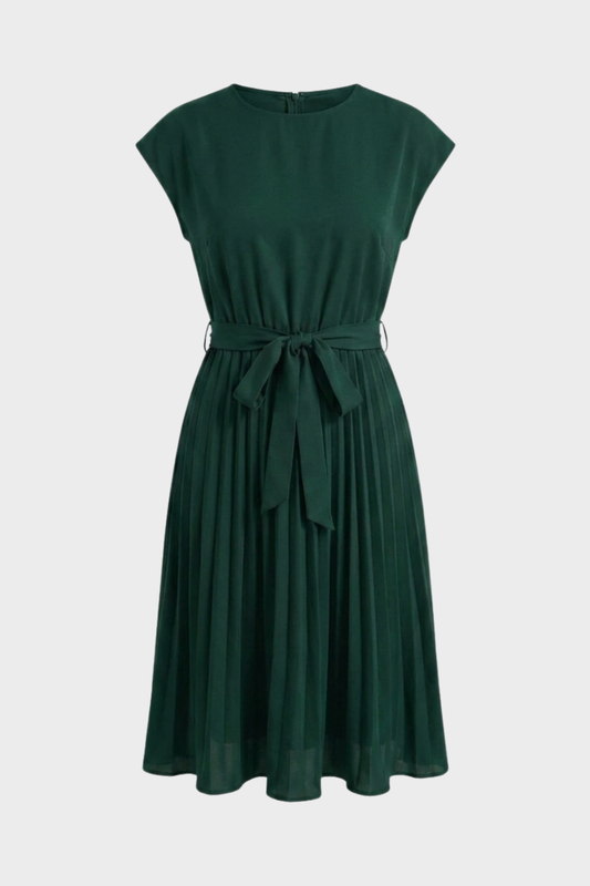 Midikleid Damen mit Plisseerock und Gürtel