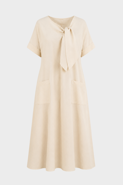 Damen Leinenkleid Taschen | Lässig