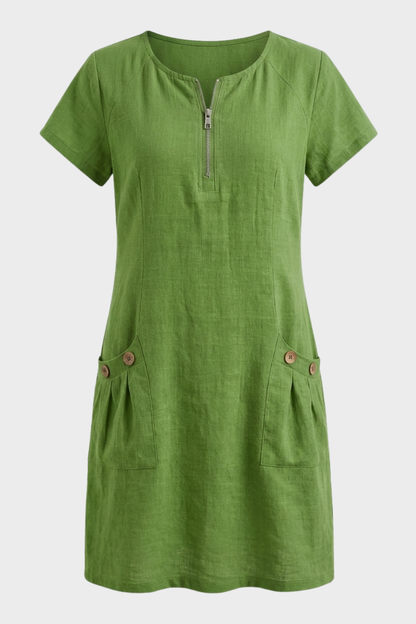 Damen Kurzes Leinenkleid | Taschen