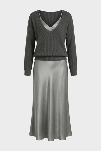 Damen Zweiteiliges Maxikleid Set | Satin-Optik