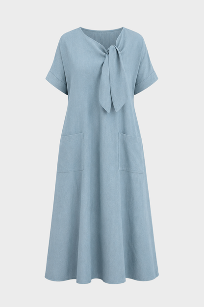 Damen Leinenkleid Taschen | Lässig