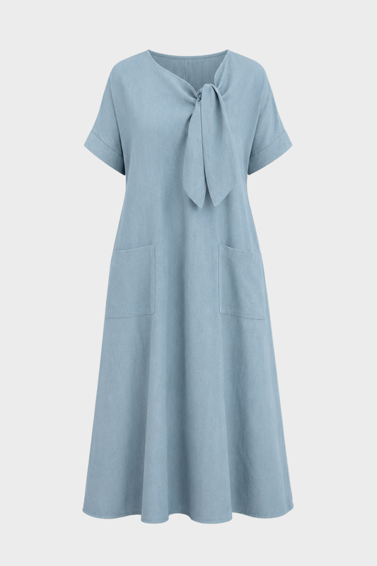 Damen Leinenkleid Taschen | Lässig