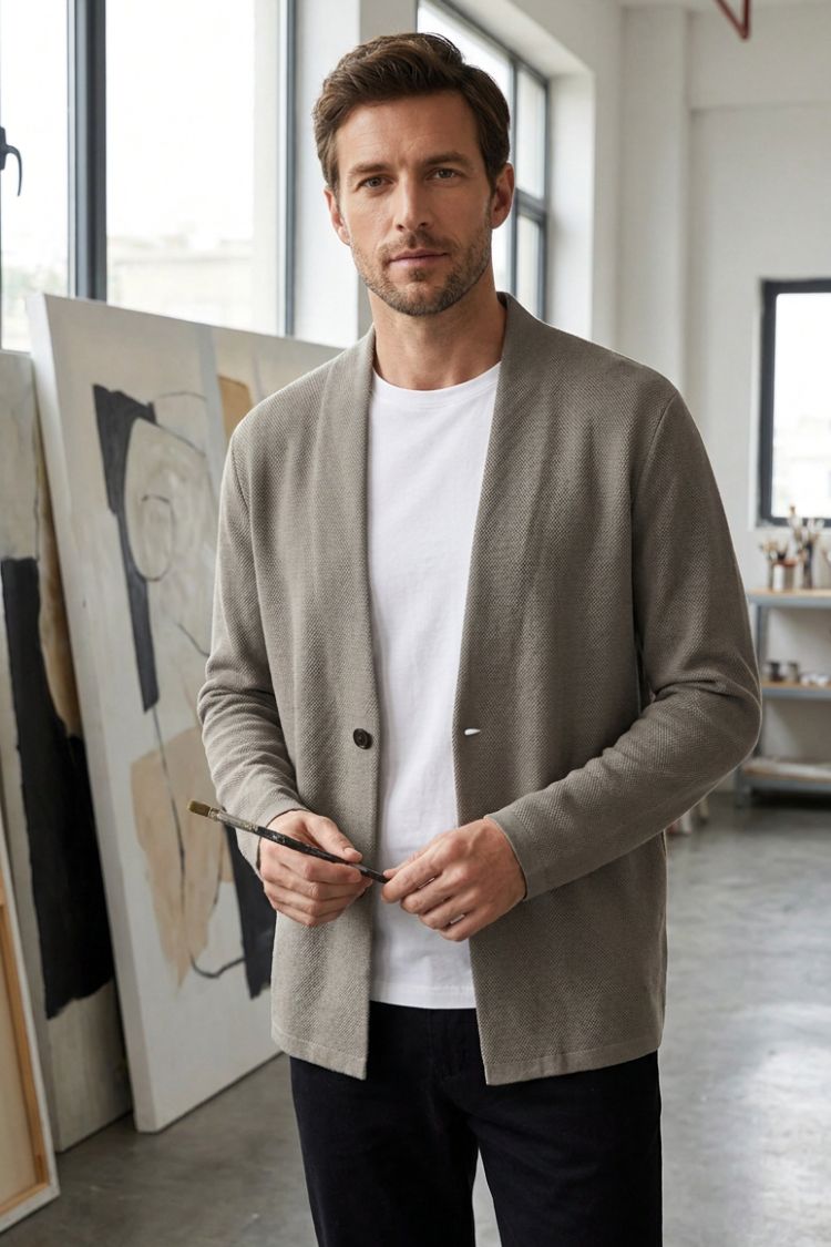 Herren Offene Strickjacke | Stehkragen
