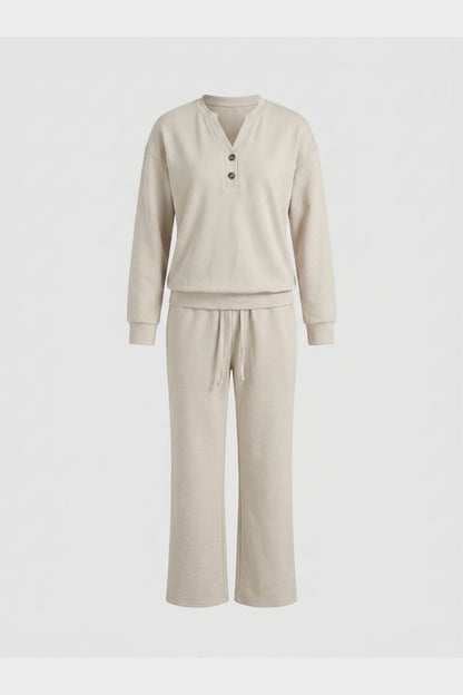 Damen 2-Teiler Set | Langarm-Oberteil & Weite Hose