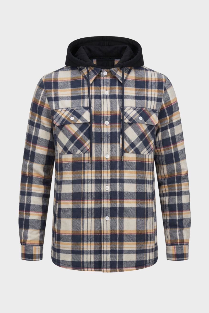 Herren Karo-Freizeitjacke | Kapuze & Pattentaschen