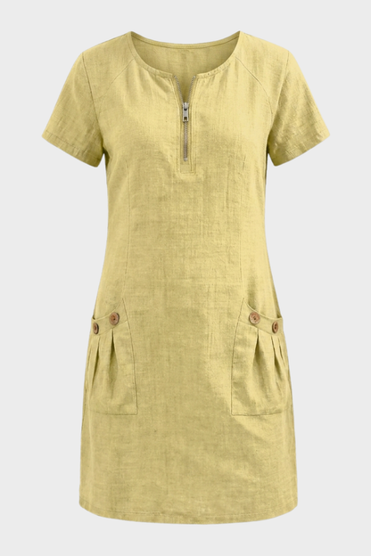 Damen Kurzes Leinenkleid | Taschen