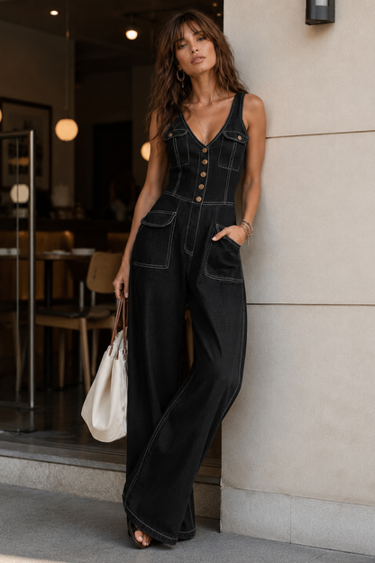 Damen Denim Overall | Weites Bein