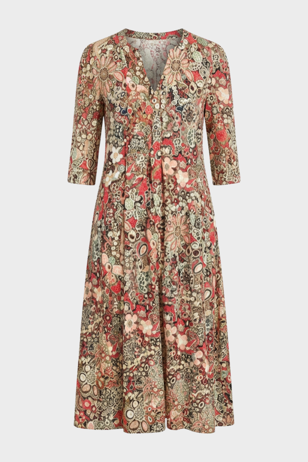Damen Florales Midikleid | Gesmokte Taille