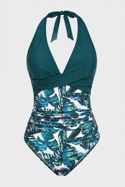 Damen Neckholder Badeanzug | Tropischer Print