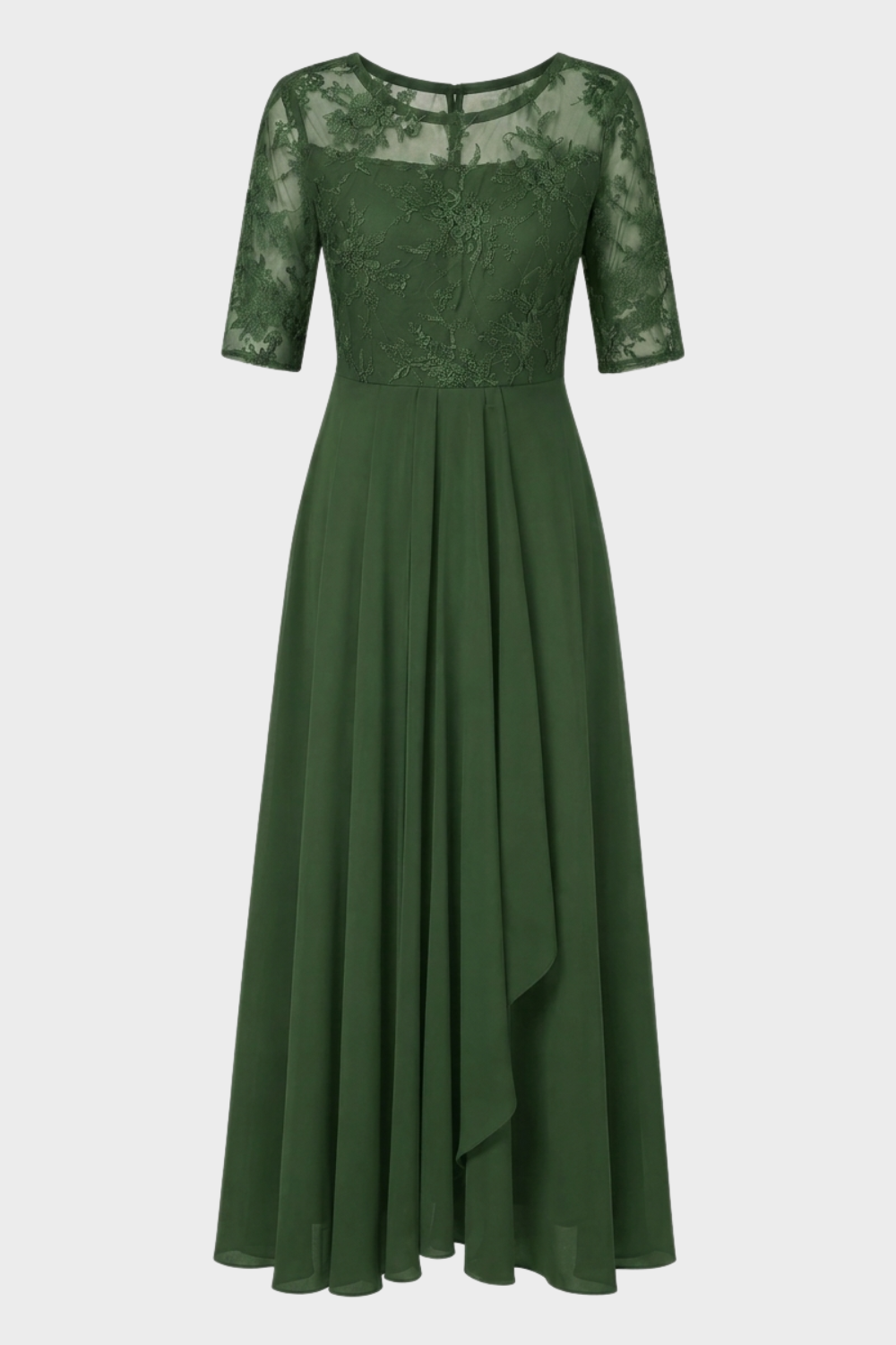 Damen Chiffon Maxikleid in Champagner mit Spitzenoberteil und 3/4-Ärmeln